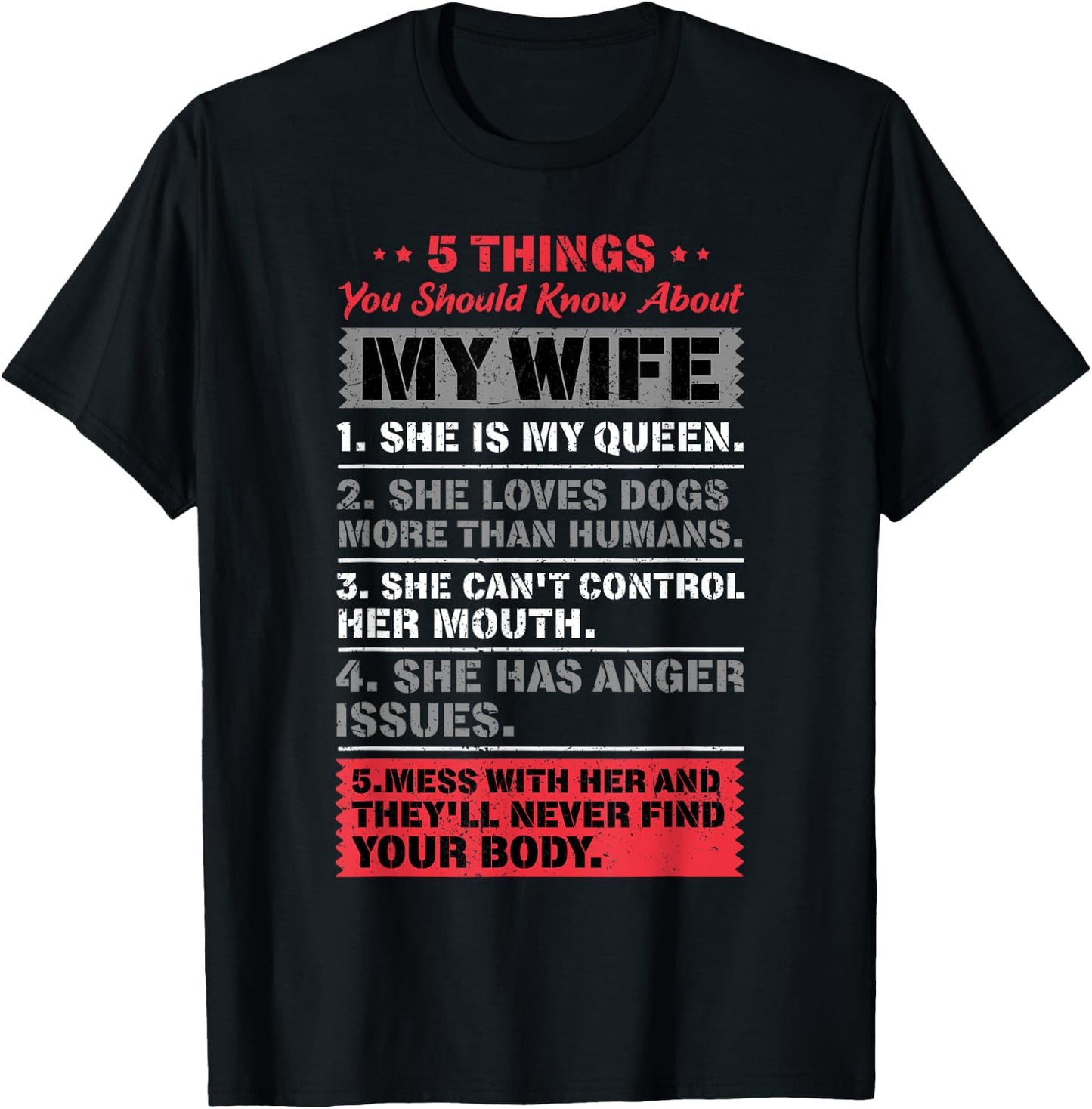 5 Things You Should Know About My Wife Husband Giftidea T-Shirt - T-Shirt | Black