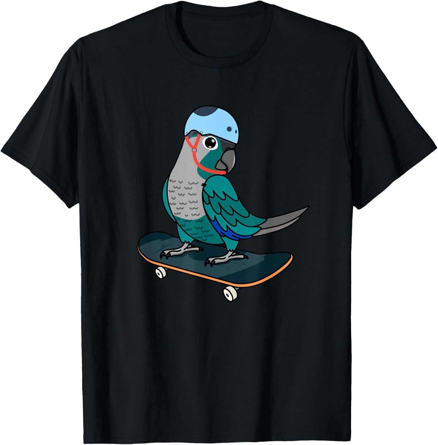 Skateboarding Parrot I Turquoise Green Cheek Conure T-Shirt - T-Shirt | Black