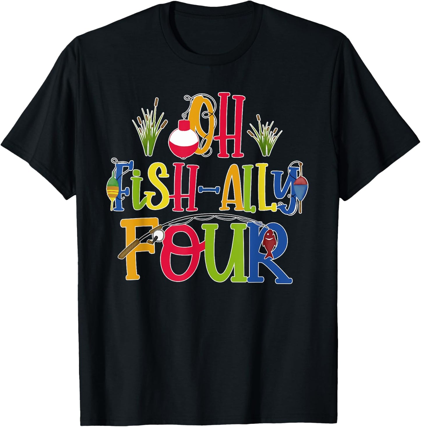 Oh Fish Ally Four Birthday Boy Outfit 4 Year Old 4th Bday T-Shirt - T-Shirt | Black
