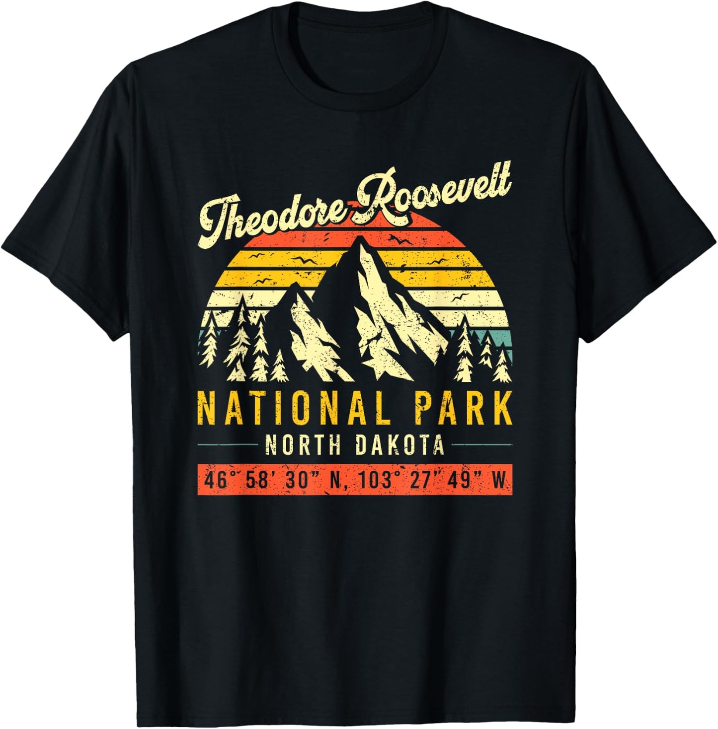Theodore Roosevelt Vintage Retro North Dakota National Park T-Shirt - T-Shirt | Black