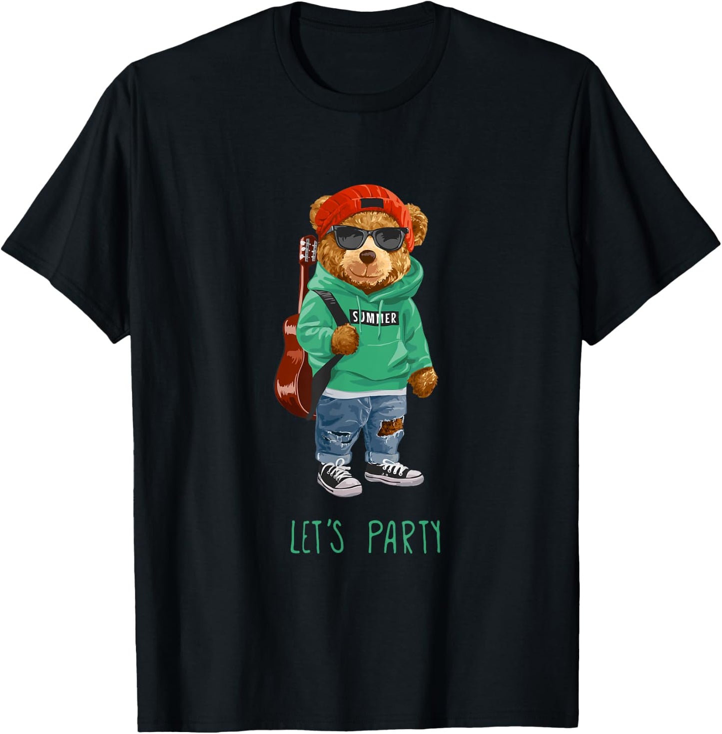 Stay Childish Let's Party, Funny Boys Girls Teddy Bear Style T-Shirt - T-Shirt | Black