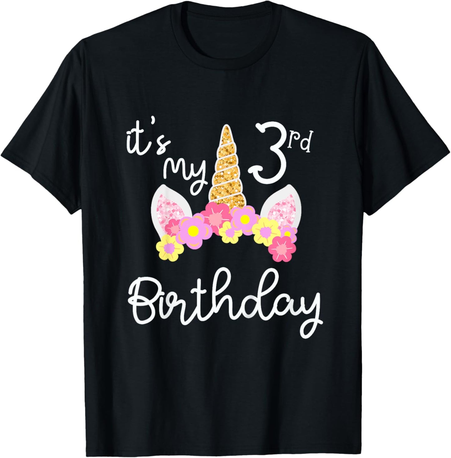 It's My 3 rd Birthday Three Year's Old Unicorn T-Shirt - T-Shirt | Black