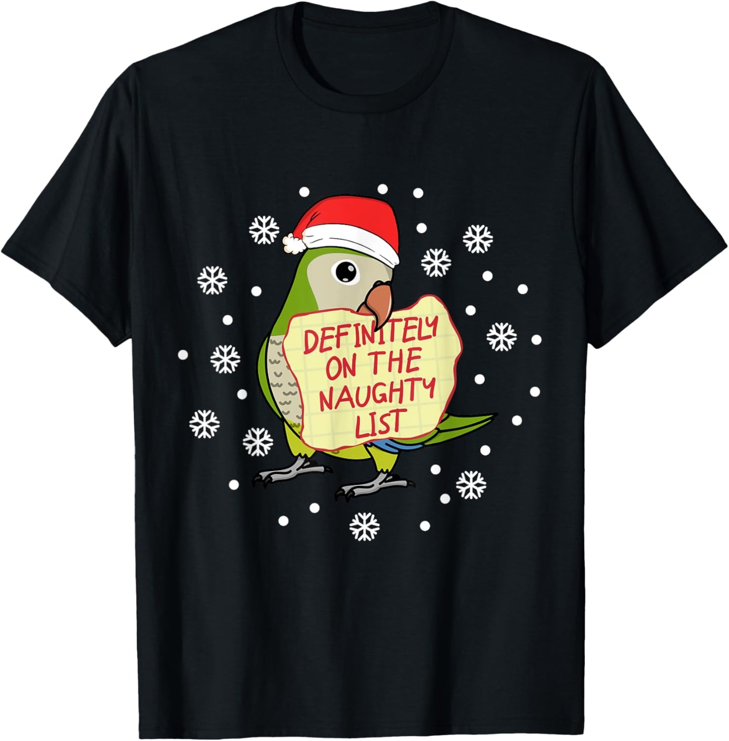 Naughty List Parrot | Green Monk Parakeet Quaker T-Shirt - T-Shirt | Black
