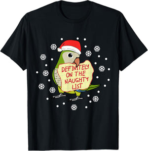 Naughty List Parrot | Green Monk Parakeet Quaker T-Shirt - T-Shirt | Black