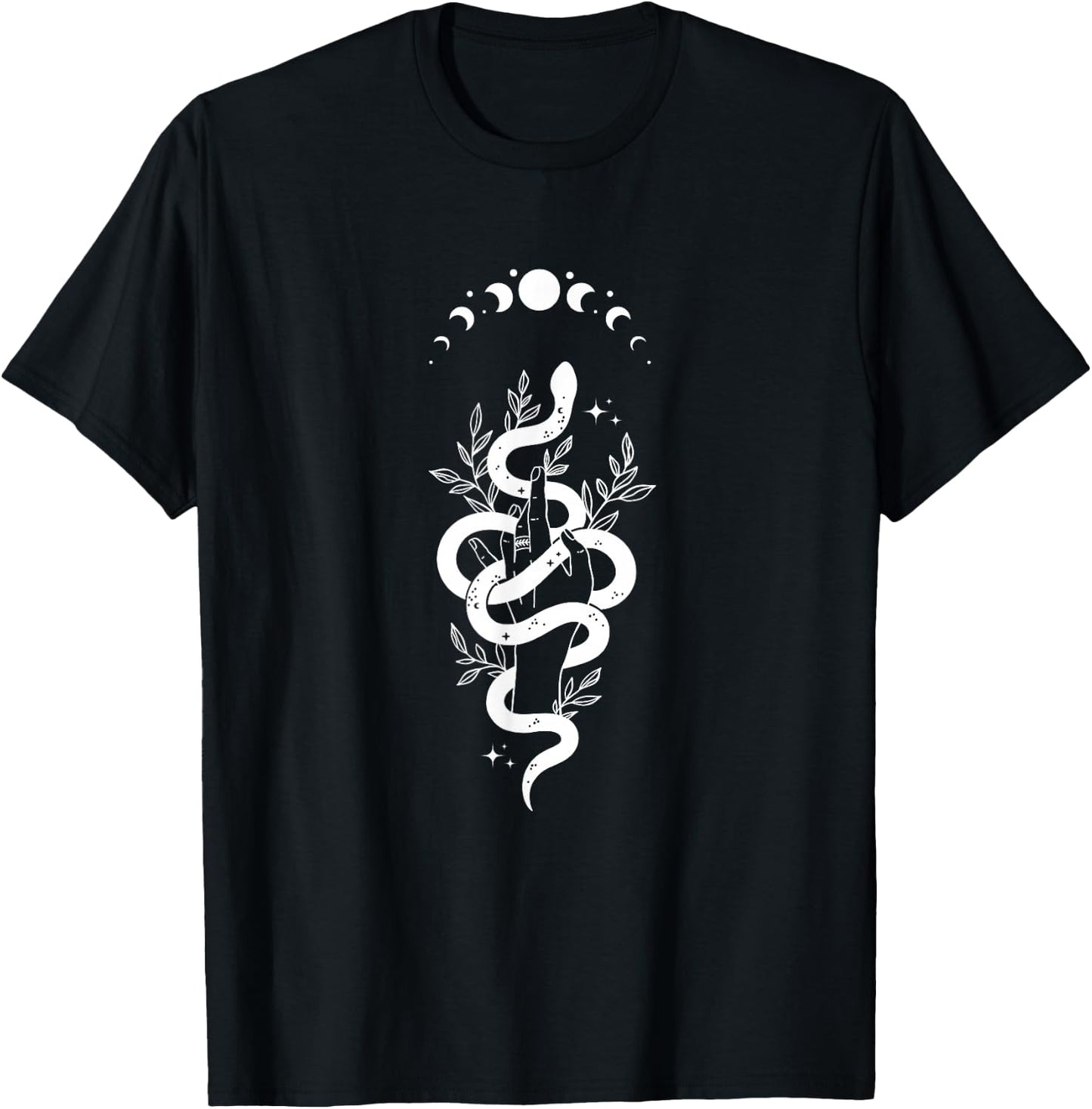 Magic Boho Snake with Moon Phase & Leaves T-Shirt - T-Shirt | Black