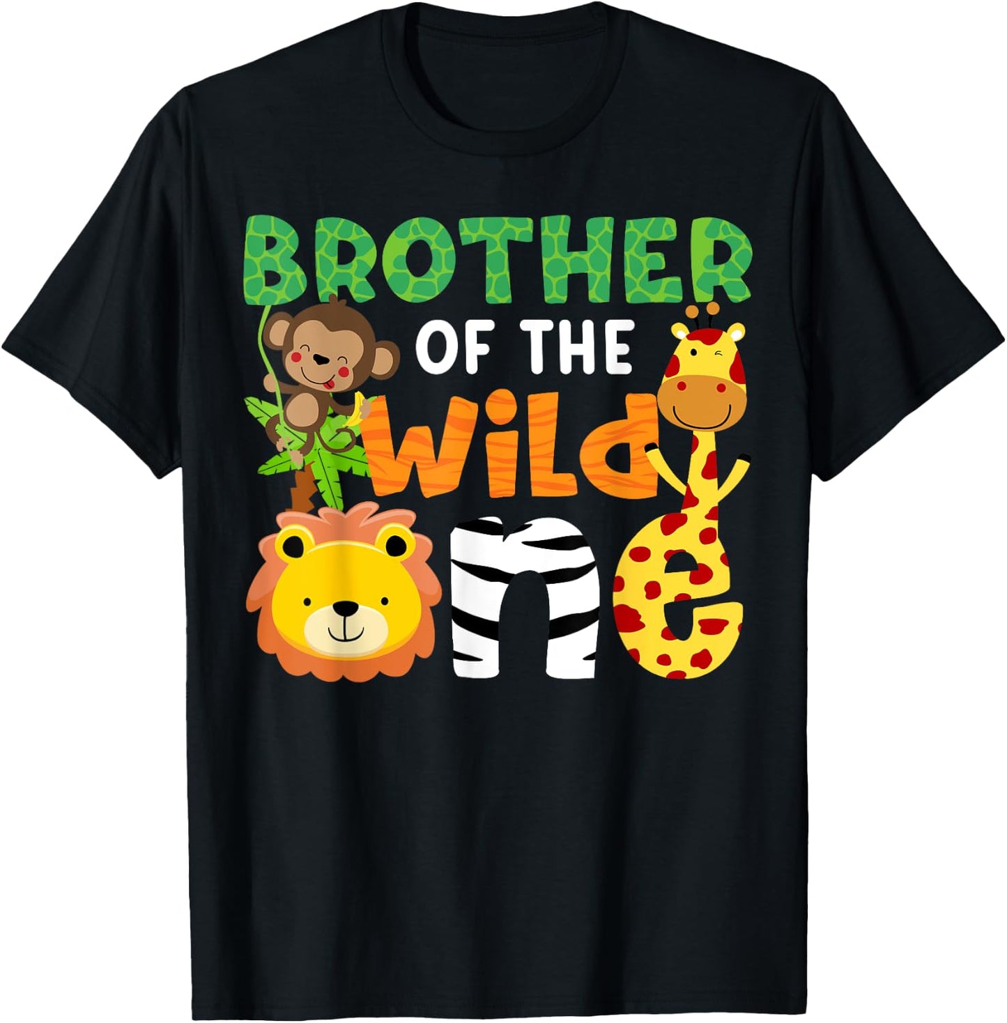 Brother of the Wild One Zoo Theme Bday Safari Jungle Animals T-Shirt - T-Shirt | Black