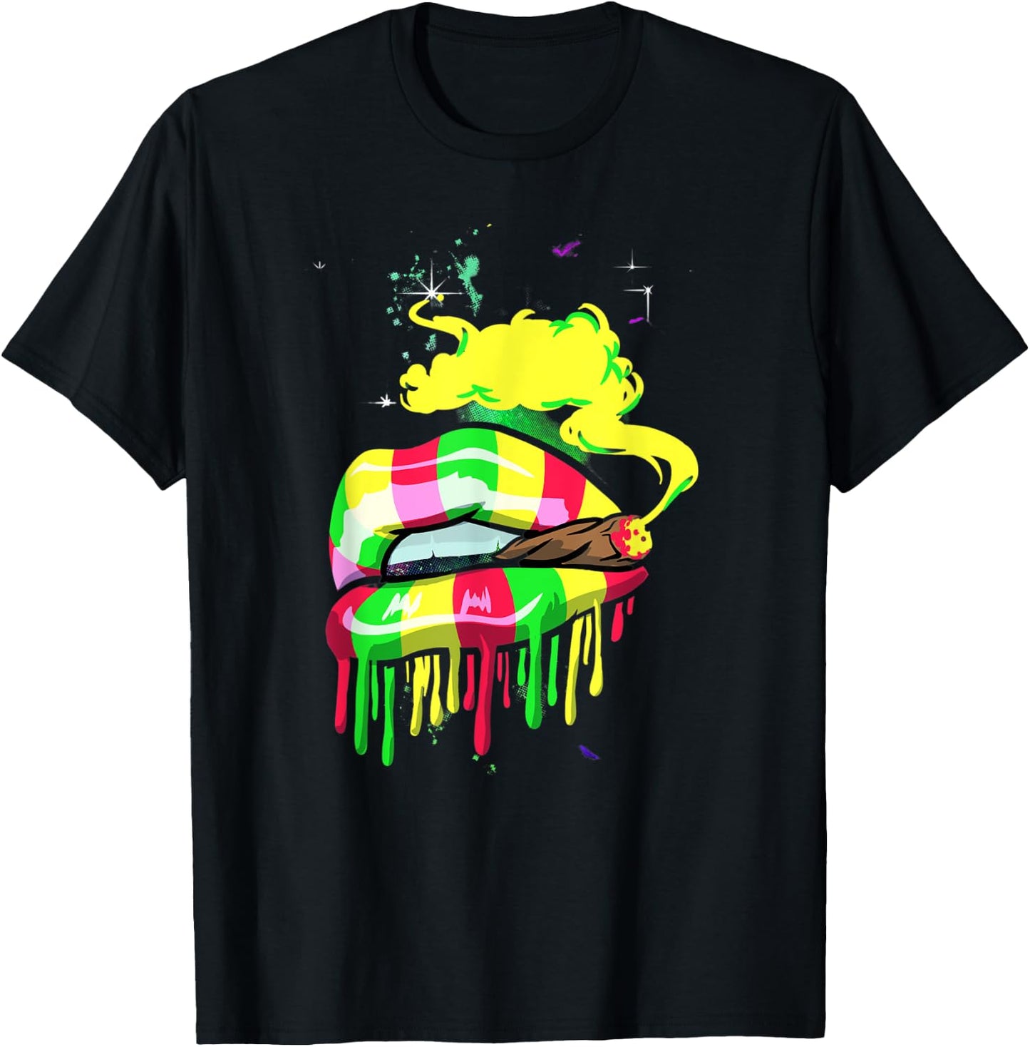 Love Marijuana Pot Smoker Peace Love Reggae Lips T-Shirt - T-Shirt | Black