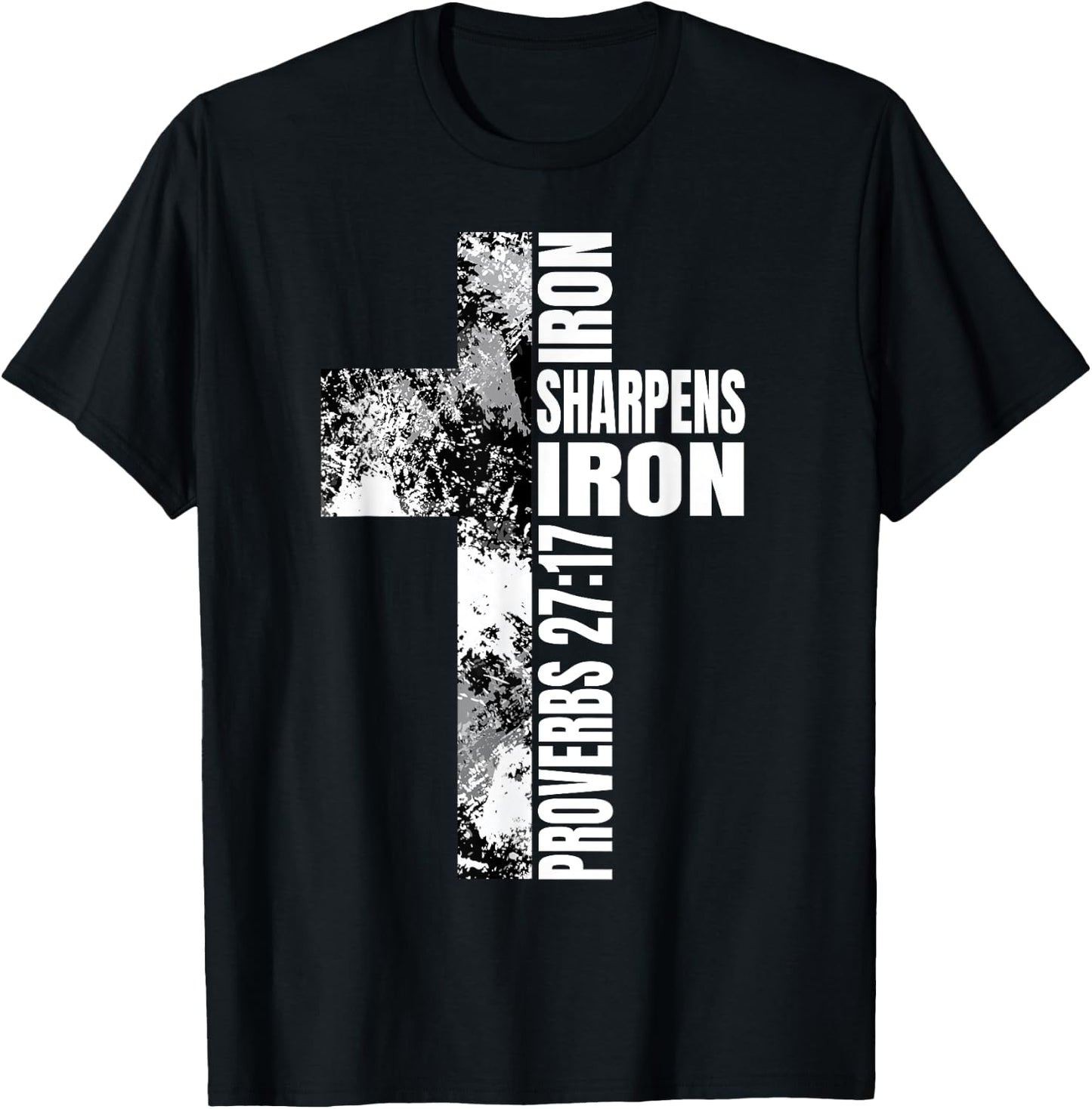Black White Cross Iron Sharpens Iron Verse Christian Couples T-Shirt - T-Shirt | Black