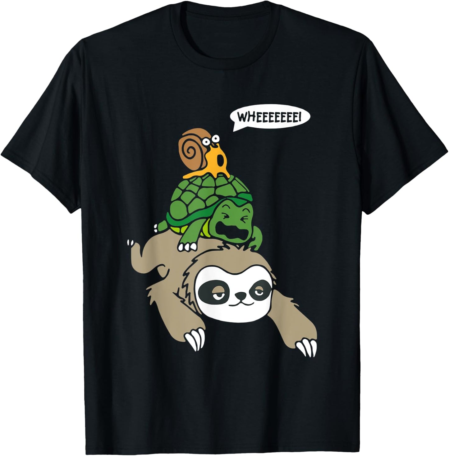 Weeee! Snail, Tortoise, Sloth Piggyback Ride Animal Lover T-Shirt - T-Shirt | Black
