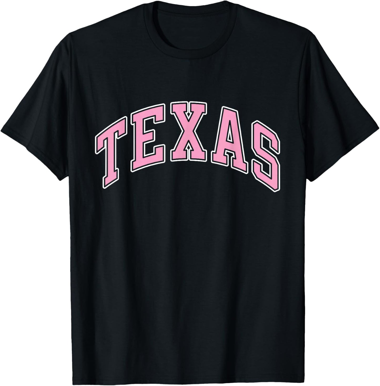 Texas Varsity Style Pink Text T-Shirt - T-Shirt | Black
