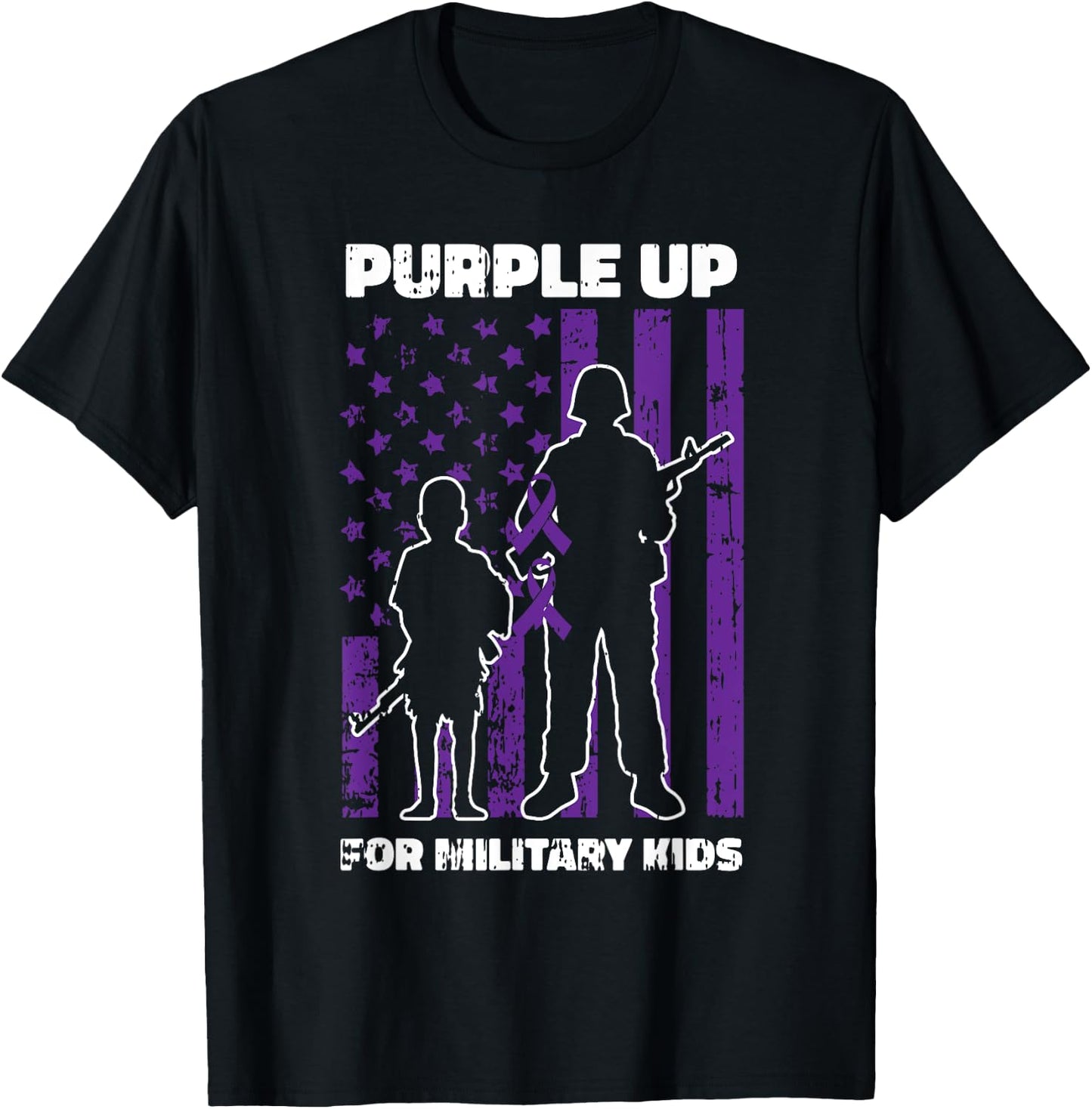 Military Child Boy Girls Purple Up For Military Kids T-Shirt - T-Shirt | Black