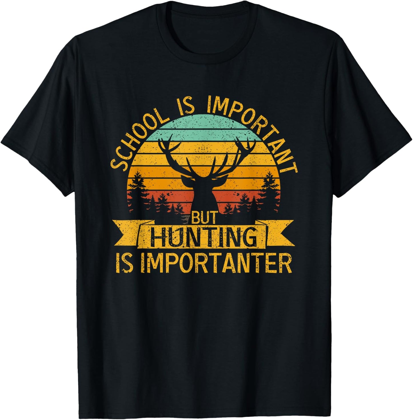 School Is Important But Hunting Is Importanter Kids Youth T-Shirt - T-Shirt | Black