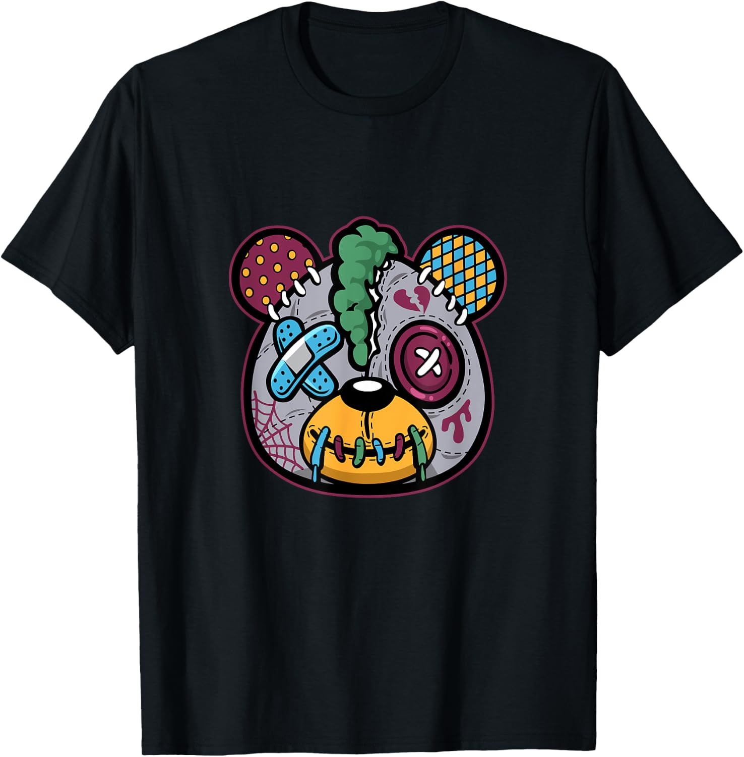 Cool Halloween Ugly Teddy Bear Illustration Graphic Designs T-Shirt - T-Shirt | Black