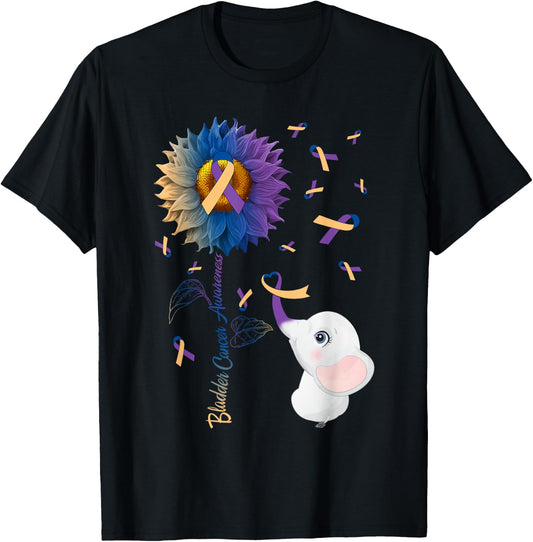 Elephant & Sunflower Bladder Cancer Awareness Month Warrior T-Shirt - T-Shirt | Black