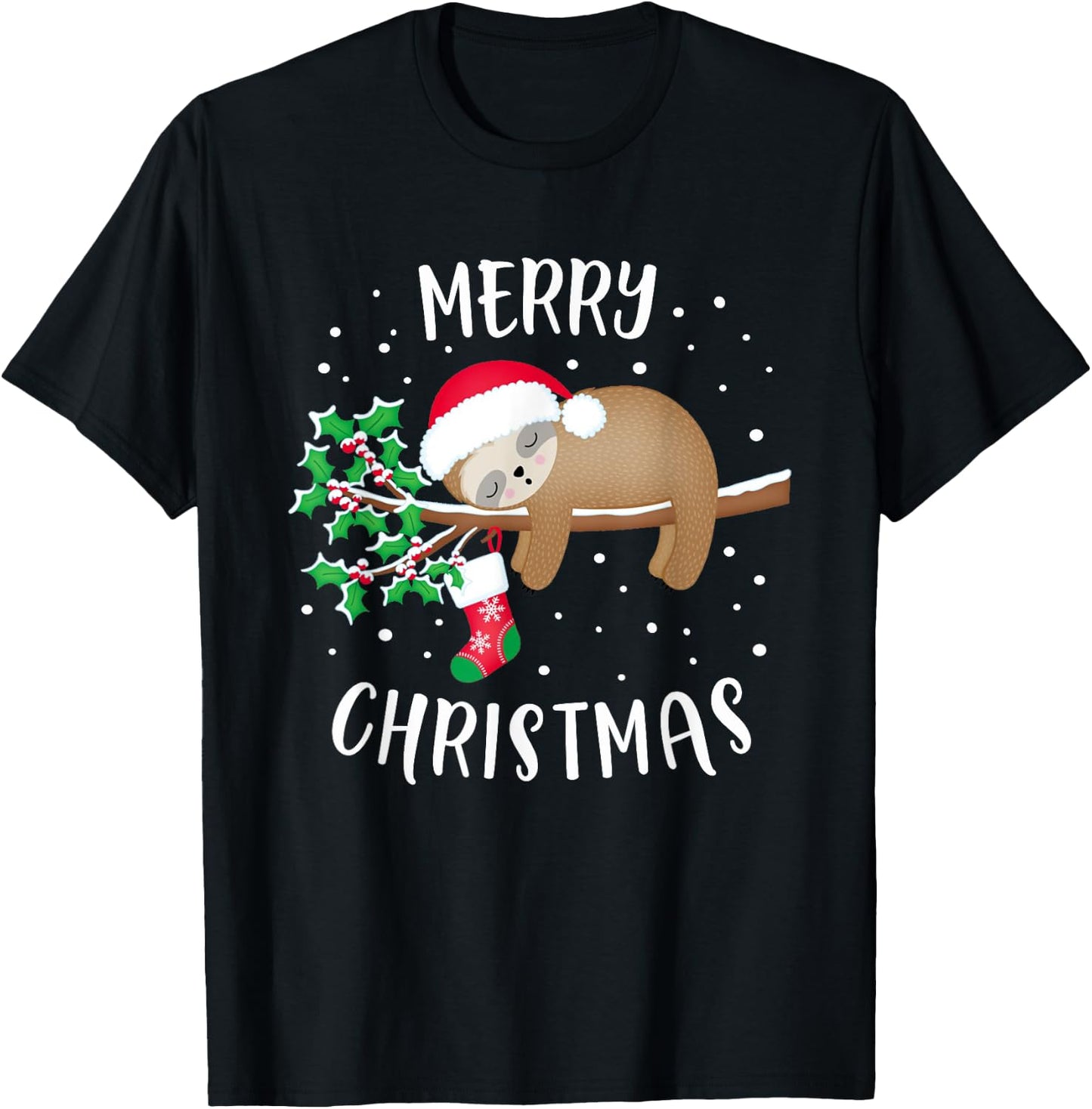 Merry Christmas Cute Sloth Xmas Outfit Matching Family T-Shirt - T-Shirt | Black