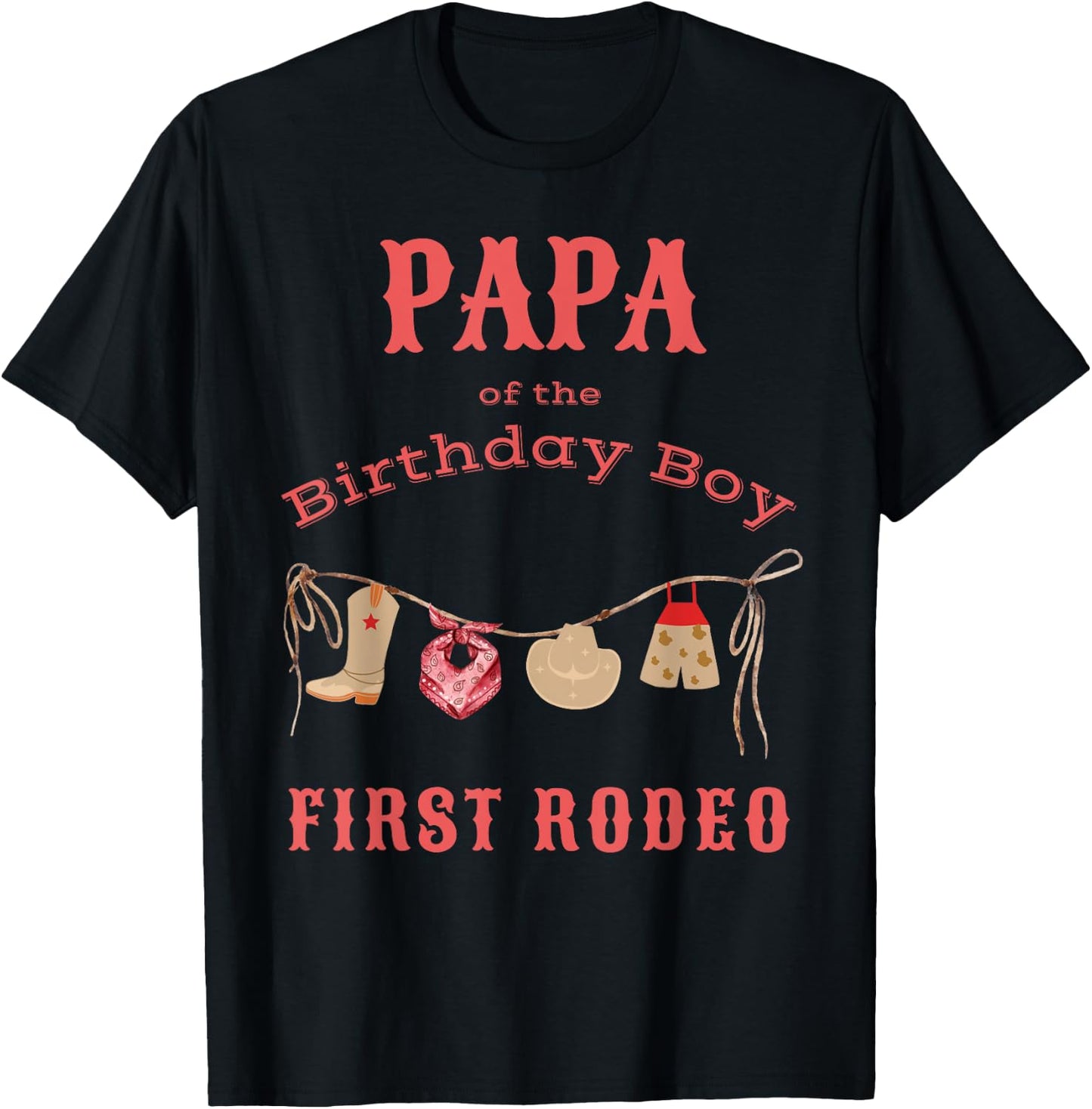 Papa Dad First Rodeo 1st Birthday Cowboy Family Matching T-Shirt - T-Shirt | Black