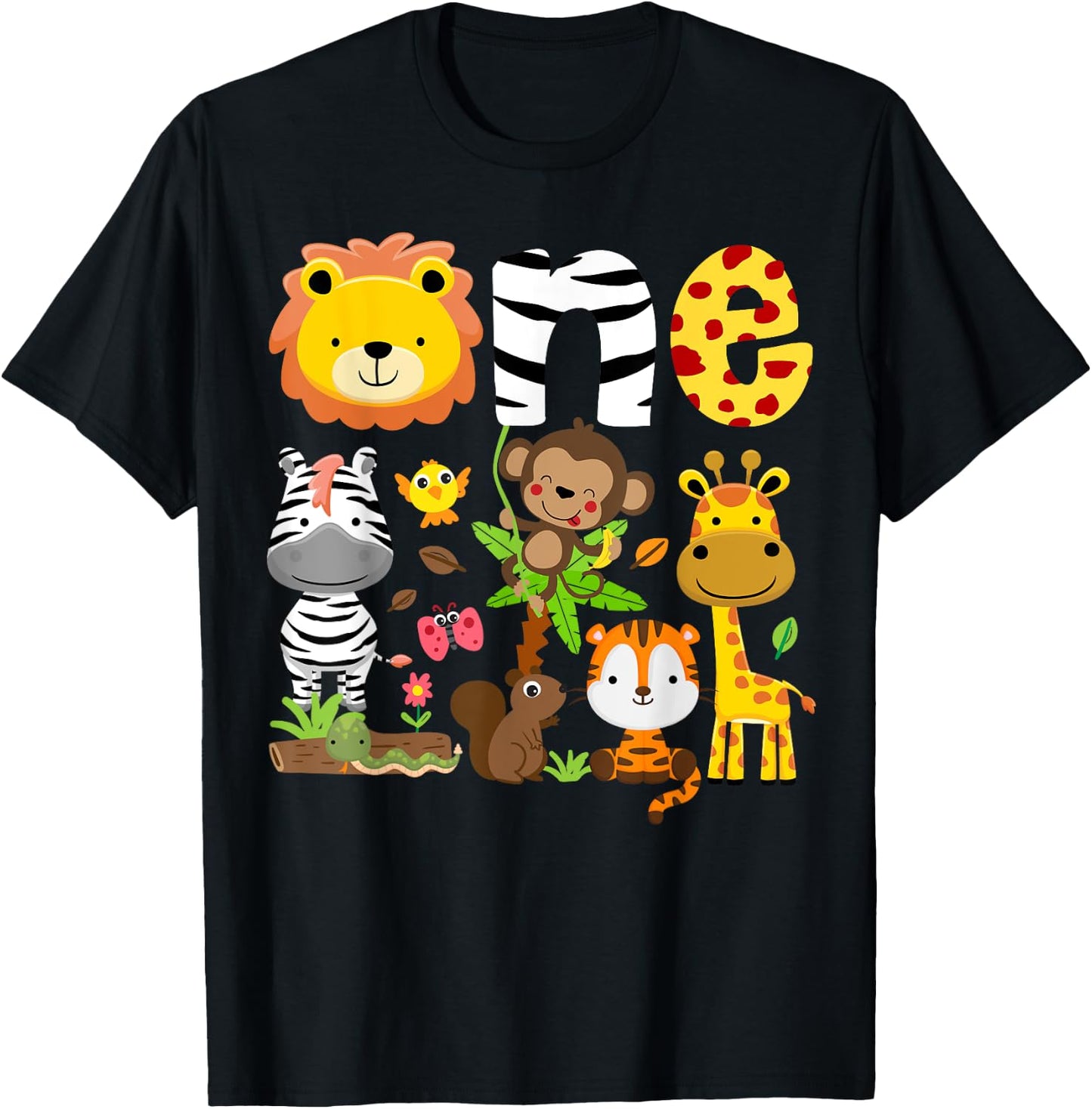 1st Birthday One Year Old Zoo Theme Safari Jungle Animals T-Shirt - T-Shirt | Black