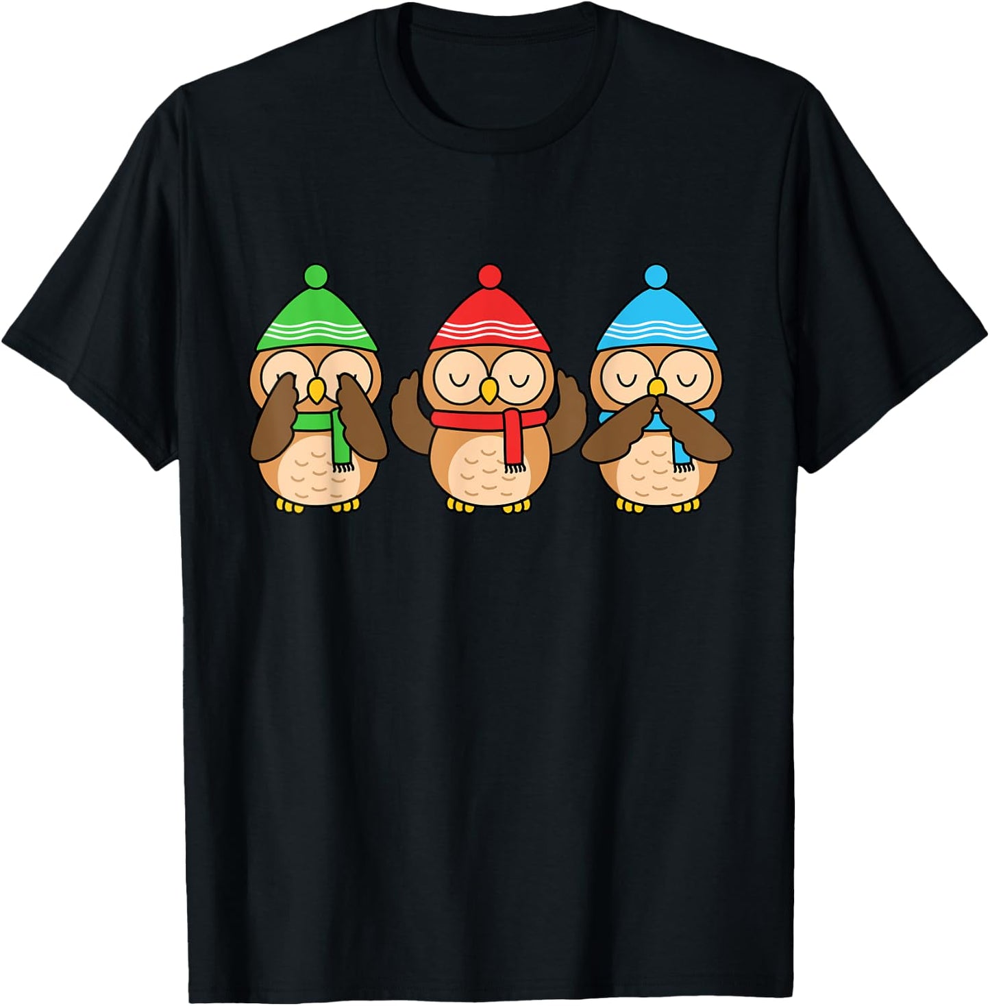 Christmas Owl Lover Women Winter Birds Cute Owl T-Shirt - T-Shirt | Black