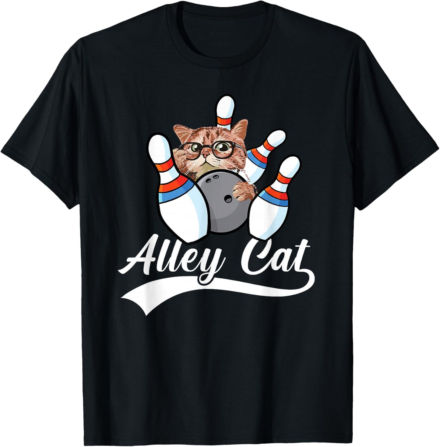 Alley Cat Bowler Funny Animal Bowling Quote T-Shirt - T-Shirt | Black