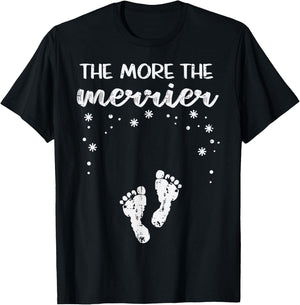 Christmas Pregnancy The More Merrier Xmas Announcement Women T-Shirt - T-Shirt | Black