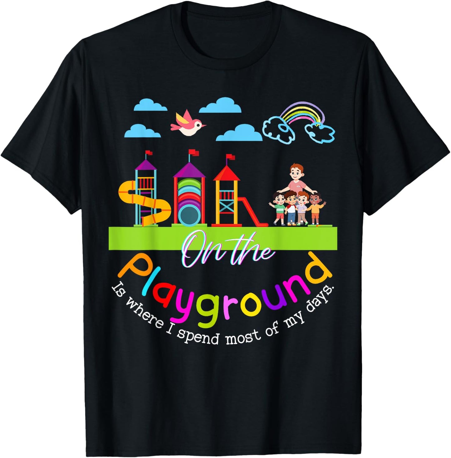 Teachers Recess Aide Team Cute Funny School Gifts On the Playground Teacher Appreciation Kindergarten Collect T-Shirt - T-Shirt | Black