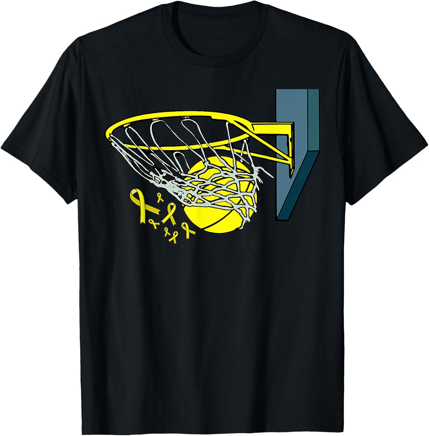 Basketball Player Yellow Ribbon Sarcoma Cancer Awareness T-Shirt - T-Shirt | Black
