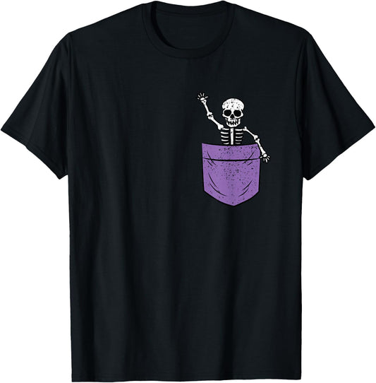 Skeleton Pocket Halloween Costume Funny Skull Character T-Shirt - T-Shirt | Black