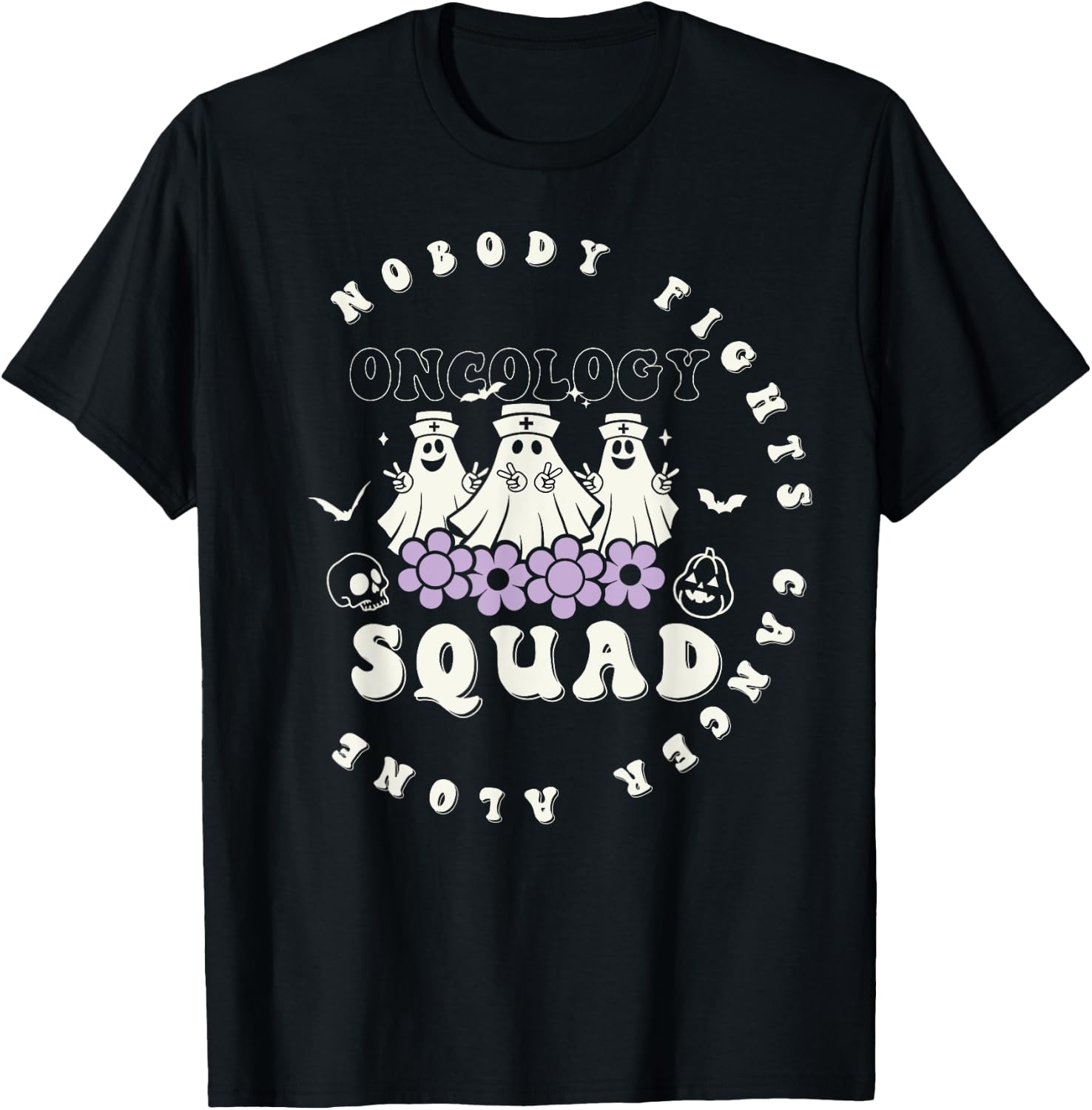 Halloween Oncology Nurse Squad Retro Pediatric Oncology T-Shirt - T-Shirt | Black