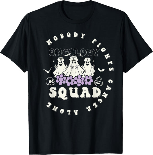 Halloween Oncology Nurse Squad Retro Pediatric Oncology T-Shirt - T-Shirt | Black