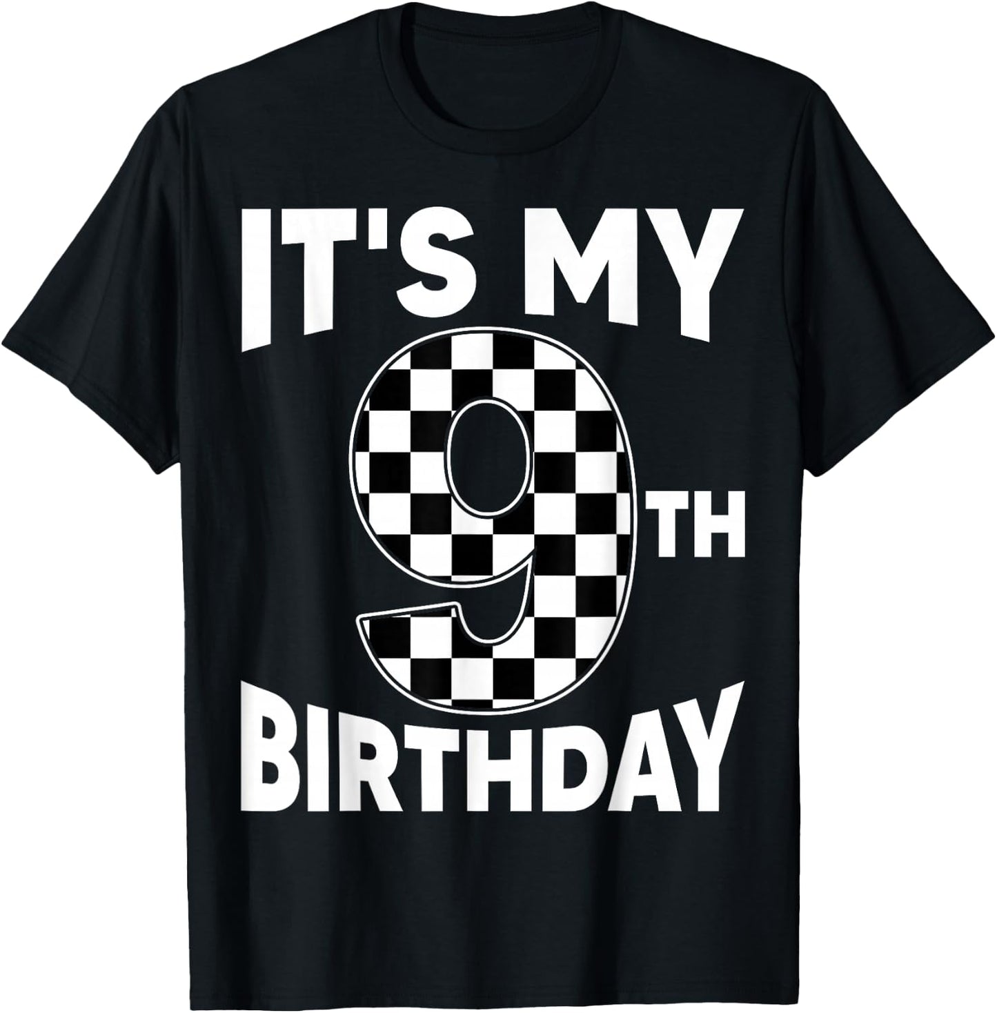9 Year Old Birthday Racing Car Flag It's My 9th Birthday Boy T-Shirt - T-Shirt | Black