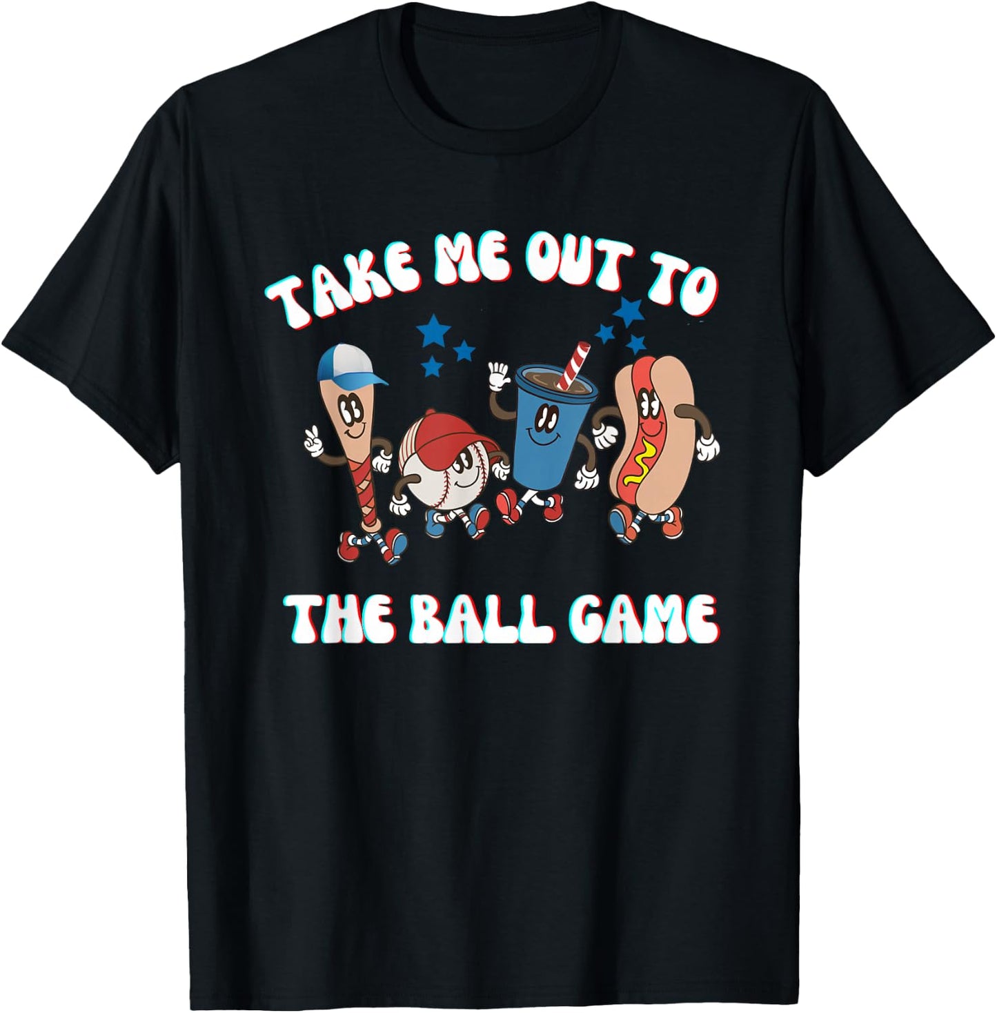Retro Take Me Out ToThe Ball Game Baseball Hot Dog Bat Ball T-Shirt - T-Shirt | Black