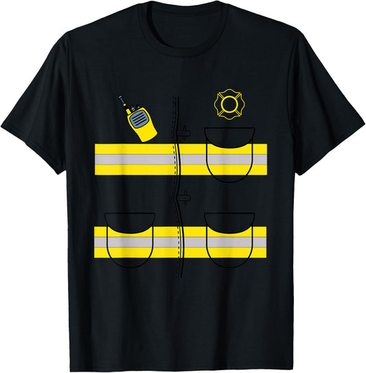 Firefighter Costume DIY Halloween Costume Easy Uniform T-Shirt - T-Shirt | Black