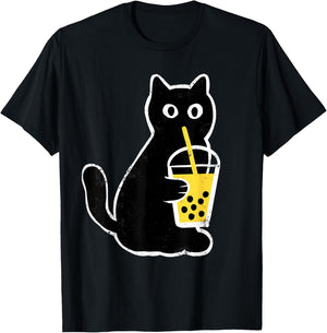 Cat Boba Funny Anime Japanese Bubble Tea Lover T-Shirt - T-Shirt | Black
