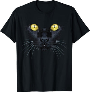 Black Cat Shirt Halloween Spooky Yellow Eyes Cat Women Kids T-Shirt - T-Shirt | Black