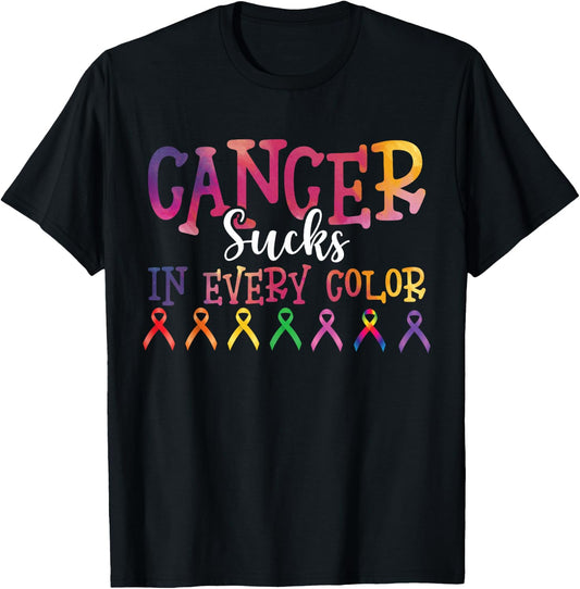 Cancer Sucks In Every Color Fighter | Funk Cancer T-Shirt - T-Shirt | Black