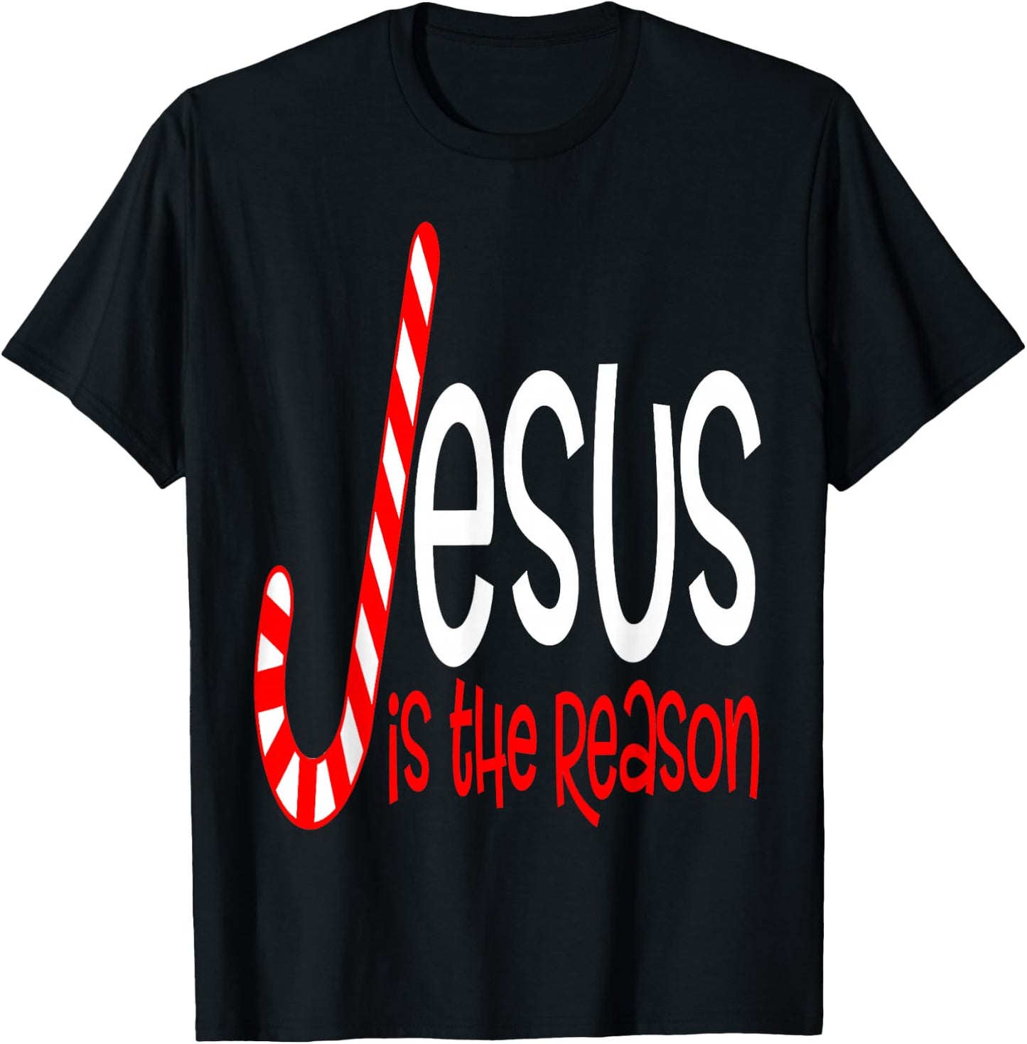 Jesus is The Reason Christian Religious Christmas Candy Cane T-Shirt - T-Shirt | Black