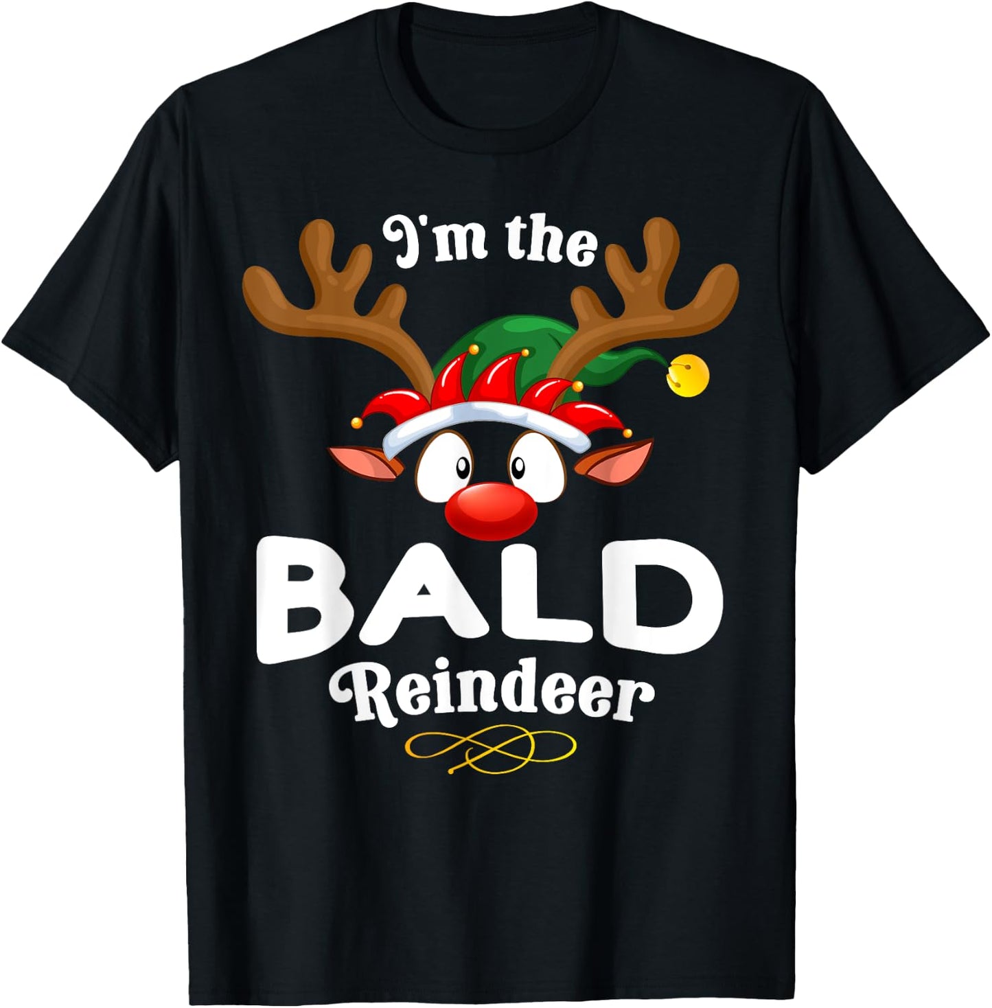 Christmas PJS Bald XMas Reindeer Matching T-Shirt - T-Shirt | Black