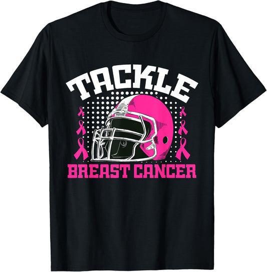 Tackle Football Breast Cancer Awareness Pink Ribbon Boys Kid T-Shirt - T-Shirt | Black