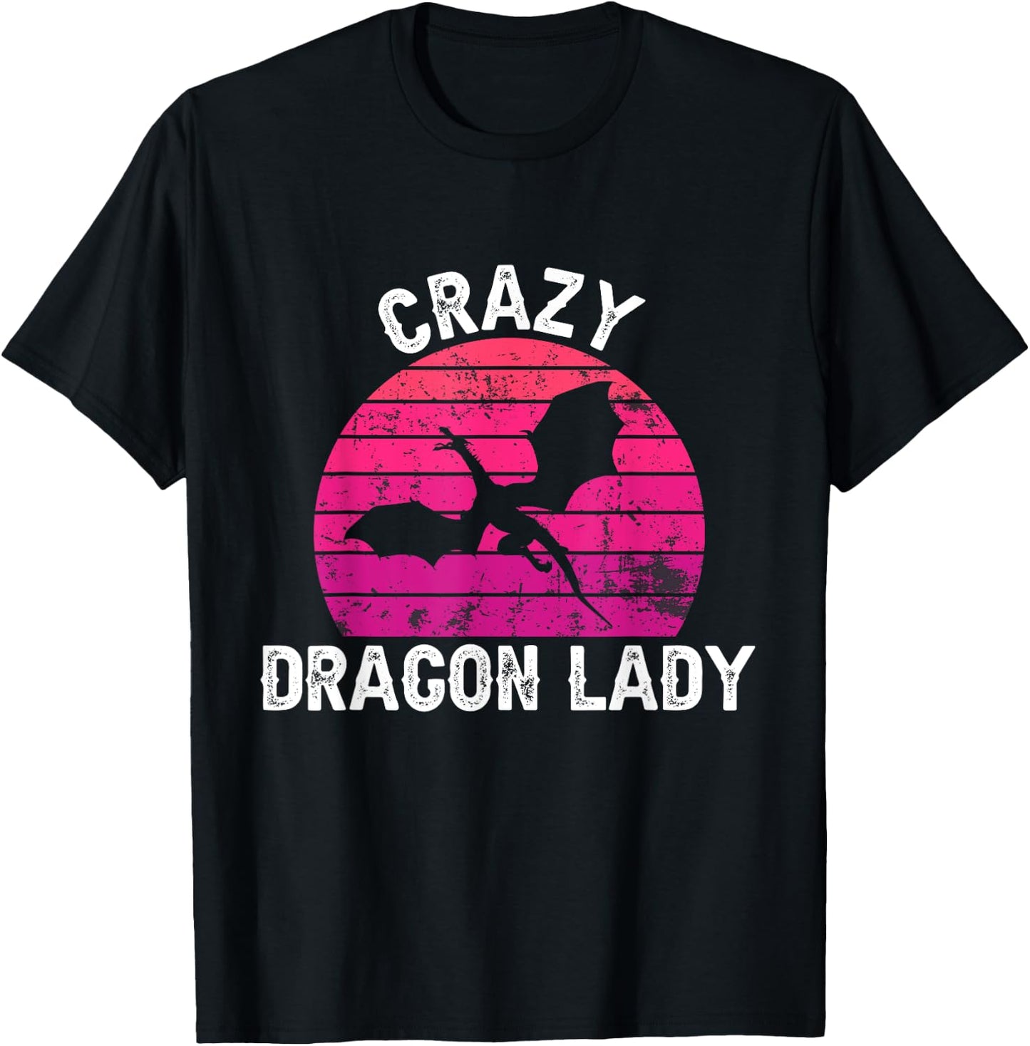 Crazy Dragon Lady - Retro Dragon Woman T-Shirt - T-Shirt | Black