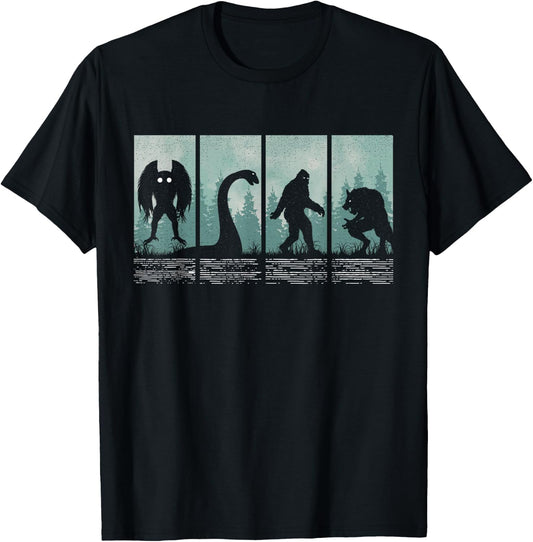 Bigfoot Loch Ness Monster Mothman and Dogman! Funny Cryptid T-Shirt - T-Shirt | Black