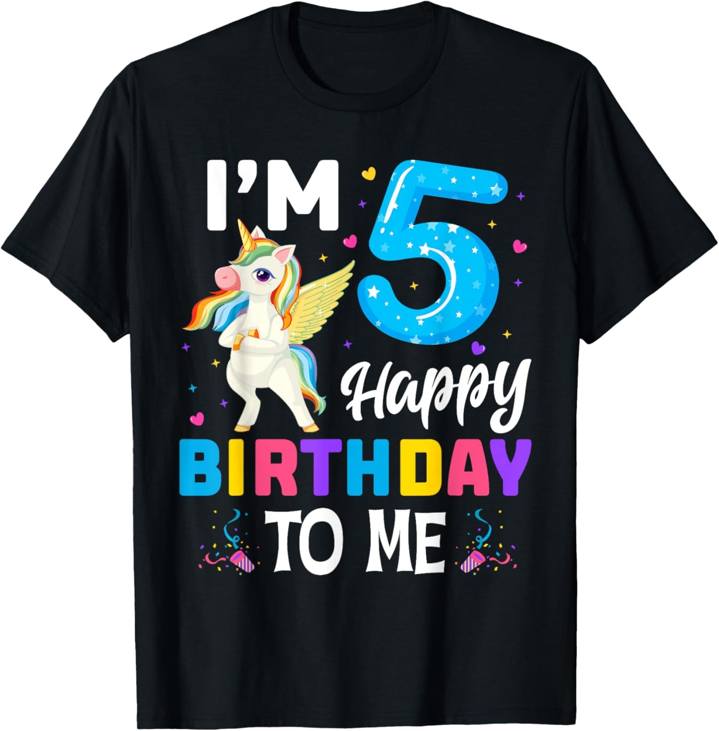 Unicorn 5th Birthday Party 5 Years Old Girl T-Shirt - T-Shirt | Black