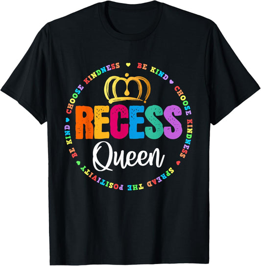 Funny Recess Queen Crew School Teachers Students Monitor T-Shirt - T-Shirt | Black