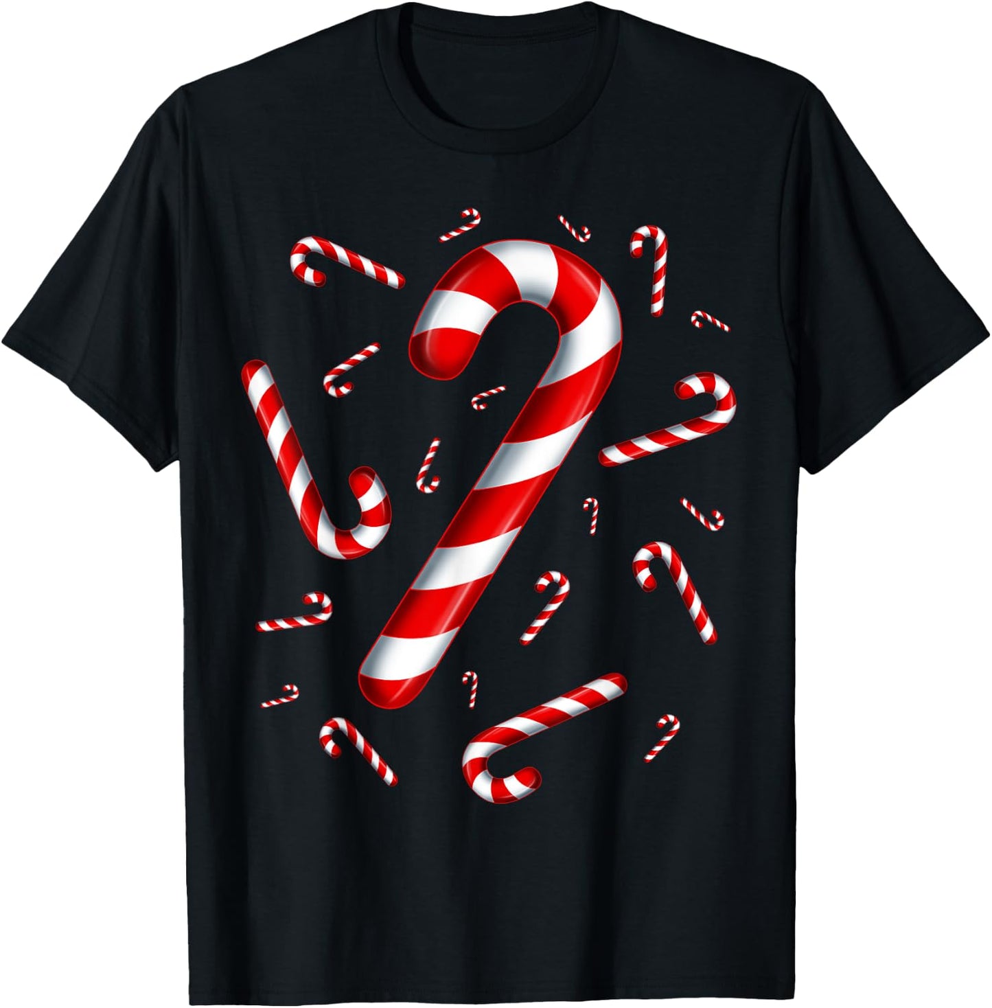 Christmas Candy Cane Red and White Sweet Twisted Candy T-Shirt - T-Shirt | Black