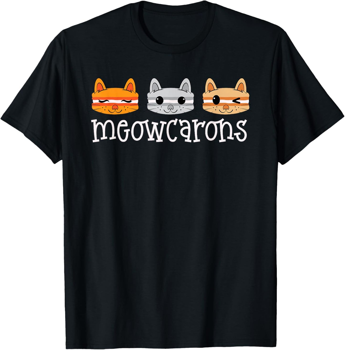 Macaron Cat Cute Macron's Cookies Macaroon Kitten Macaron T-Shirt - T-Shirt | Black