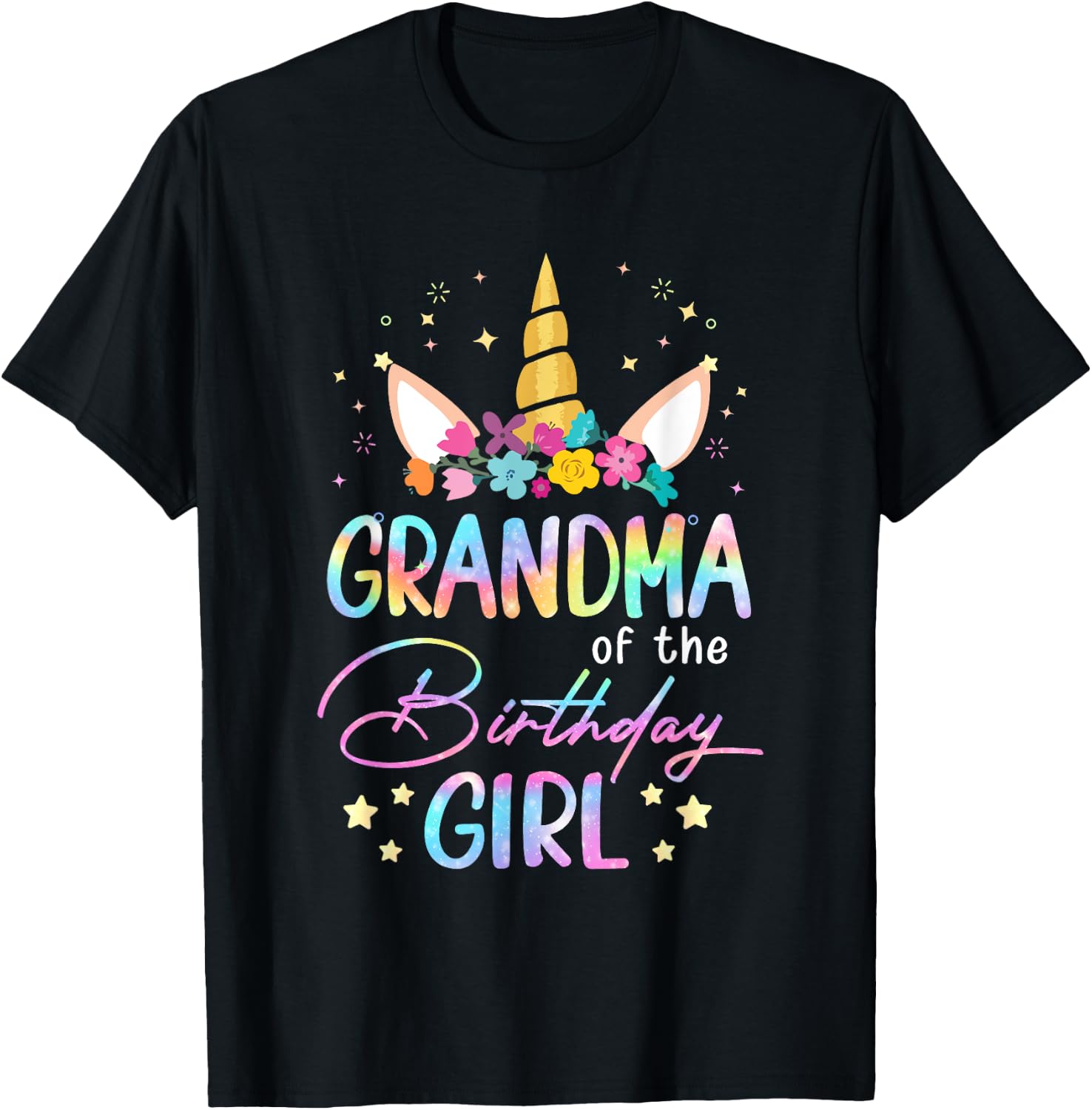 Unicorn Grandma Of The Birthday Girl Unicorn Flower Birthday T-Shirt - T-Shirt | Black