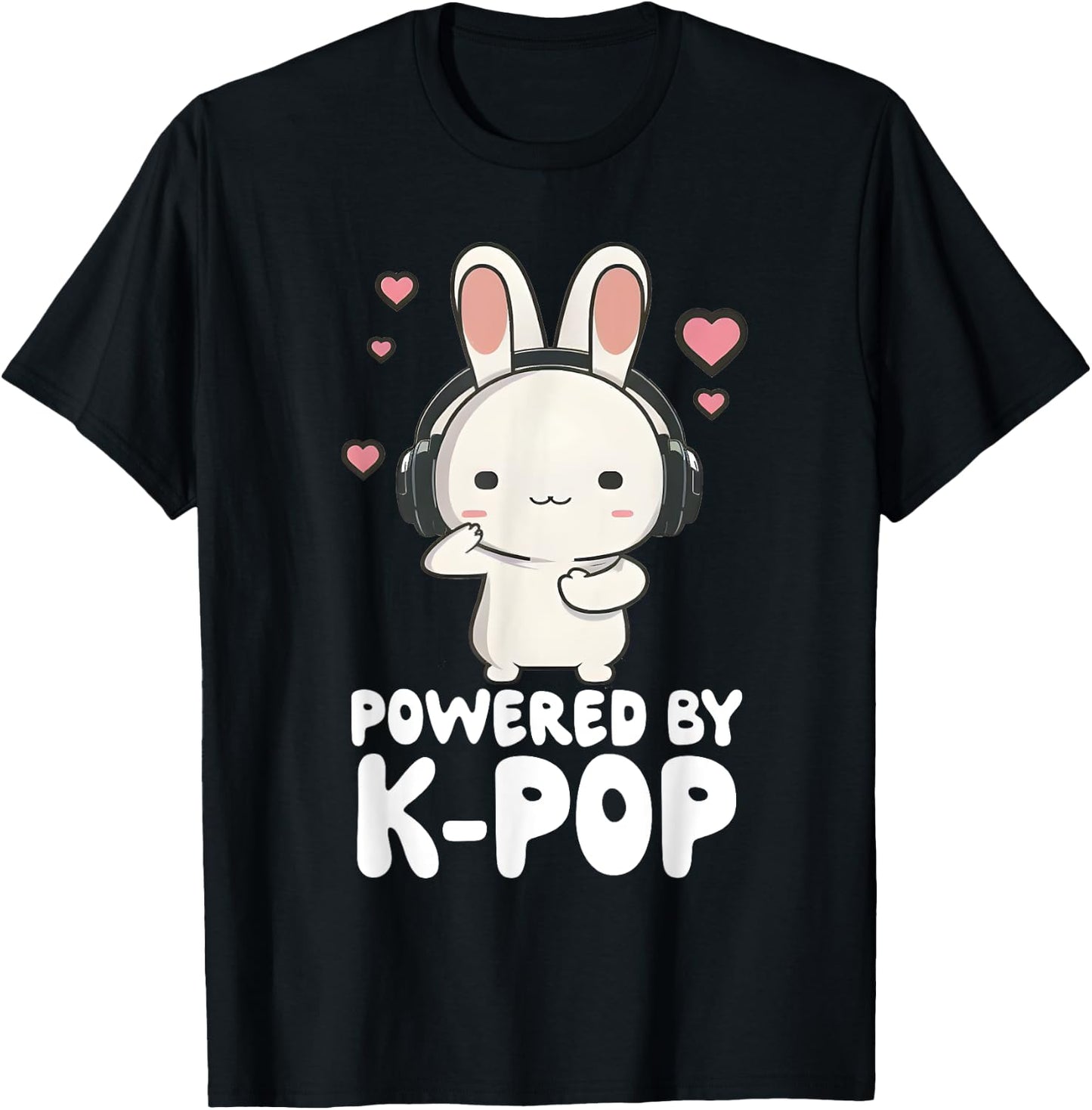 Powered By Kpop Rabbit Korean Pop Merch K-pop Merchandise T-Shirt - T-Shirt | Black