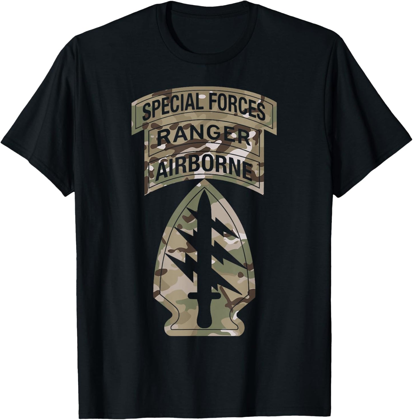 US Army Special Forces - SF Ranger Tab - OCP Multicam Camo T-Shirt - T-Shirt | Black