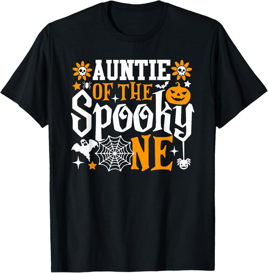Auntie Of The Spooky One First Birthday Halloween T-Shirt - T-Shirt | Black