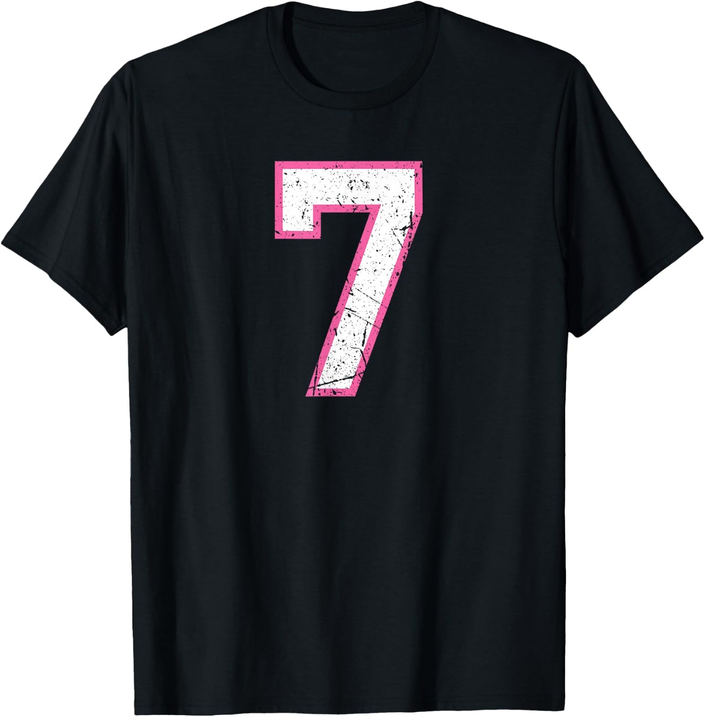 Vintage Number #7 Pink White Sports Team T-Shirt - T-Shirt | Black