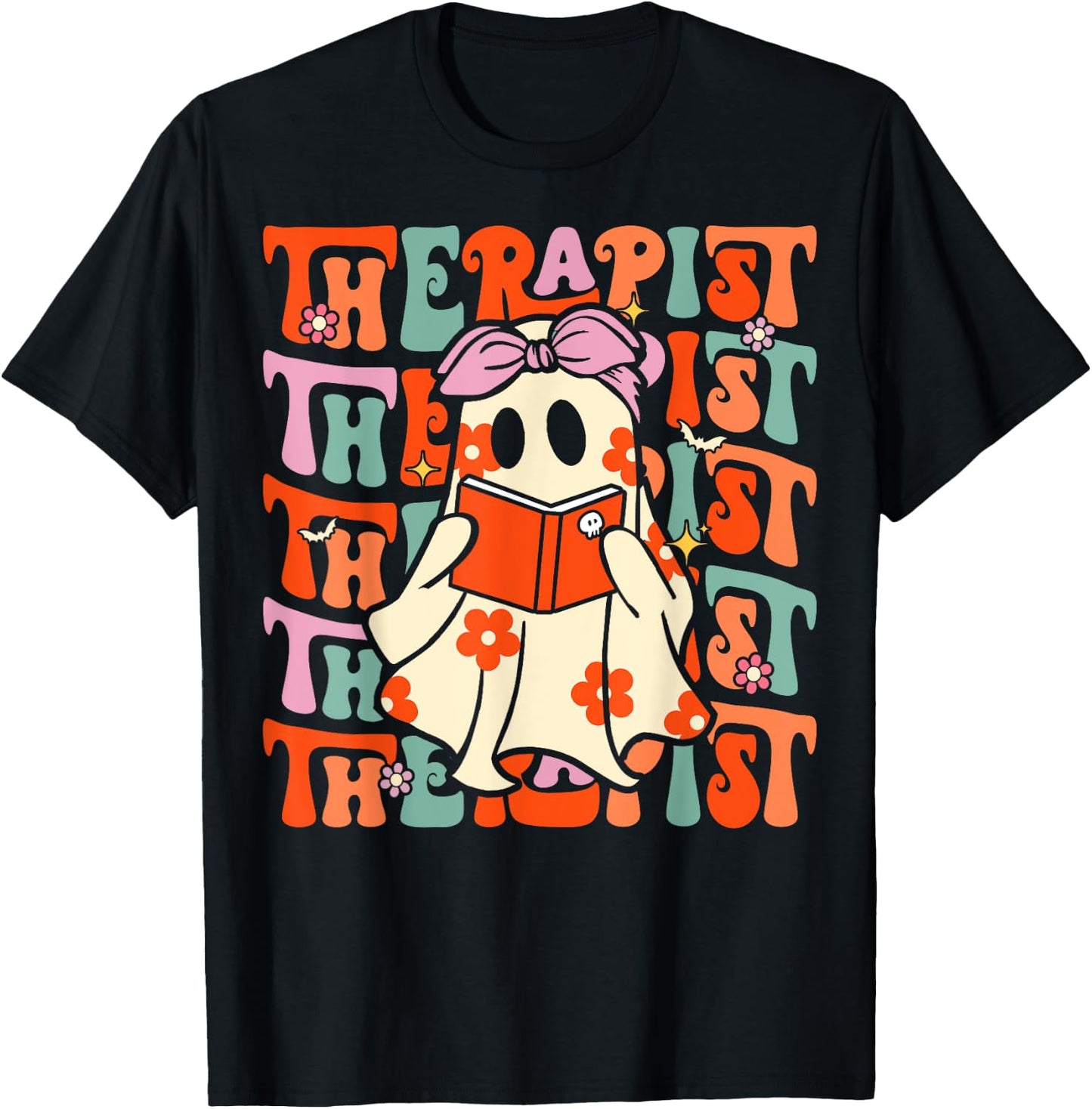 Therapist Groovy Halloween Retro Ghost Mental Health Therapy T-Shirt - T-Shirt | Black